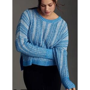 Pilcro Anthro Textured High Low Pullover Sweater Women XL Blue White Oversized